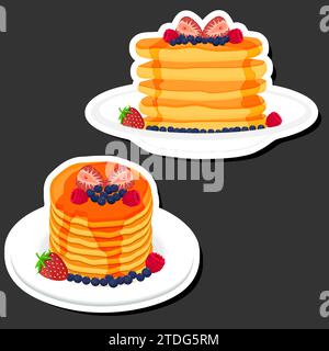 Illustrazione del tema dolce e gustoso pancake composto da vari ingredienti, pancake di diversi cibi commestibili, pancake di design per questo pasto fresco Illustrazione Vettoriale