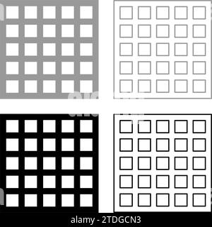 Griglia reticolo reticolo trellis rete rete griglia griglia barbecue superficie di grigliatura forma quadrata icona set grigio nero illustrazione vettoriale immagine riempimento solido semplice Illustrazione Vettoriale