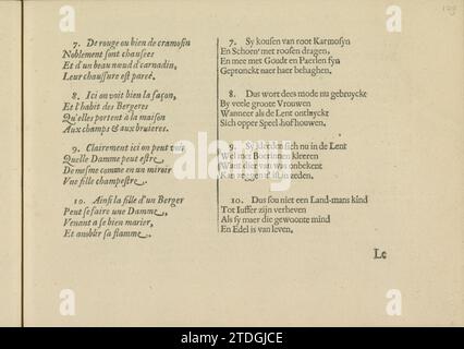Cantare in due lingue, pagina 3, 1640 cantare in dieci quartine di lingua francese e olandese, in tre pagine: Pagina 3. La rivista fa parte di un album. Stampa di carta tipografica di Amsterdam canto in dieci quartine di lingua francese e olandese, su tre pagine: Pagina 3. La rivista fa parte di un album. Stampa di carta da lettera Amsterdam Foto Stock
