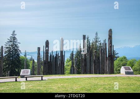 Burnaby, CANADA - 14 maggio 2023: Parco giochi degli dei (situato sulla montagna Burnaby) visto nelle giornate di sole. Foto Stock