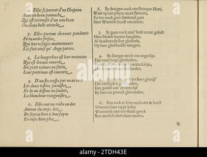 Cantare in due lingue, pagina 2, 1640 cantare in dieci quartine di lingua francese e olandese, in tre pagine: Pagina 2. La rivista fa parte di un album. Stampa di carta tipografica di Amsterdam canto in dieci quartine di lingua francese e olandese, su tre pagine: Pagina 2. La rivista fa parte di un album. Stampa di carta da lettera Amsterdam Foto Stock