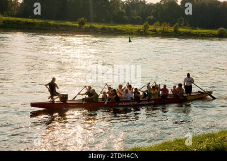 Dragon boat dal club di canoa Laubegast sull'Elba Foto Stock