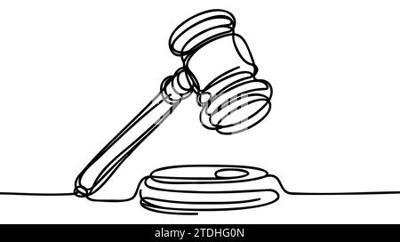 Il gavel continuo del giudice disegno minimalista a una linea isolato su sfondo bianco. Illustrazione Vettoriale