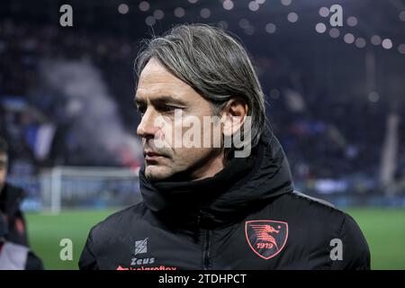 Bergamo, 18 dicembre 2023. Filippo Inzaghi (allenatore della US Salernitana) durante la partita di serie A tra Atalanta e Salernitana allo Stadio Gewiss il 18 dicembre 2023 a Bergamo. Crediti: Stefano Nicoli/Speed Media/Alamy Live News Foto Stock