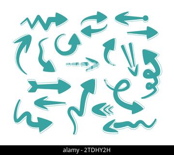 Icone di freccia disegnate a mano impostate per l'elemento di disegno piatto Illustrazione Vettoriale