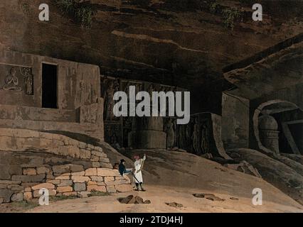 Kanaree (o Kanheri) Caves, Salsette, India 1800 Foto Stock