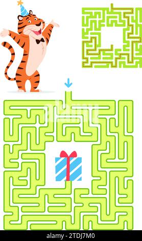 Gioco labirinto per bambini con soluzione. Labirinto animale Illustrazione Vettoriale