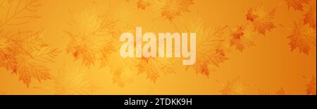 Sfondo autunnale minimale arancio dorato con foglie d'acero. Design banner vettoriale Illustrazione Vettoriale
