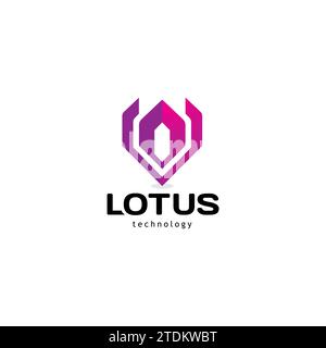 Logo della tecnologia Lotus. Logo Fiore Letter V. Icona V Tech Illustrazione Vettoriale