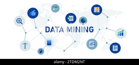 Intestazione intestazione intestazione intestazione intestazione intestazione del database di data mining illustrazione del simbolo del set di icone collegato Illustrazione Vettoriale