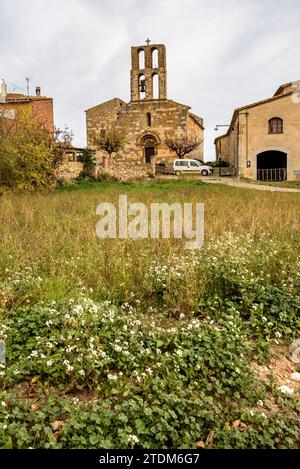 Chiesa di Sant Sadurní de Garrigoles in un nuvoloso pomeriggio autunnale (Baix Empordà, Girona, Catalogna, Spagna) ESP: Iglesia de Sant Sadurní de Garrigoles Foto Stock