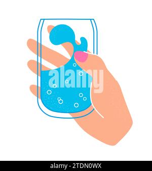 Mano che regge un bicchiere di illustrazione vettoriale di acqua frizzante Illustrazione Vettoriale