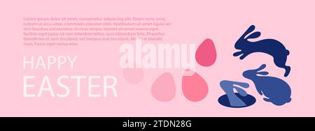 Sfondo di buona Pasqua con illustrazione vettoriale di coniglietti e uova Illustrazione Vettoriale