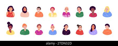 Set di persone diverse avatar ritratti illustrazioni vettoriali Illustrazione Vettoriale