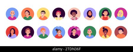 Set di persone diverse avatar ritratti illustrazioni vettoriali Illustrazione Vettoriale