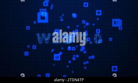 Web 3 testi animazione linee di circuito su sfondo griglia Foto Stock
