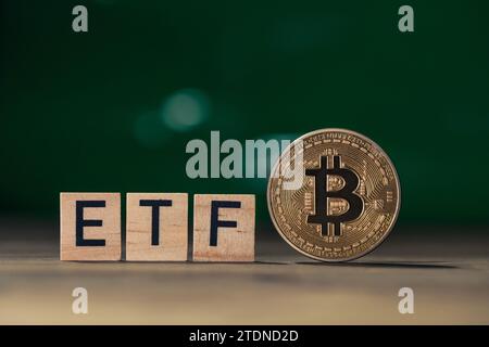 Bitcoin Cryptocurrency ETF, concetto di Exchange Traded Funds Foto Stock