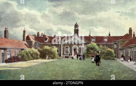 Emanuel Hospital, Westminster, 1890 dal libro London Vanished and Vanishing di Norman, Philip, 1842-1931 pubblicato nel 1905 a Londra da Adam & Charles Black Philip e Norman FSA (9 luglio 1842 – 17 maggio 1931) è stato un artista, autore e antiquario britannico. Foto Stock