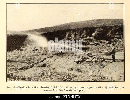 struttura idraulica. Monitor in action, Peasley Gulch, Cal dal libro ' The storage of water for irrigation Purpose ' di Fortier, Samuel; Bixby, F. L; United States. Ufficio delle stazioni sperimentali; Stati Uniti. Dipartimento dell'Agricoltura Foto Stock