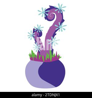 Carnivoro spaventoso cartone animato su sfondo bianco. Vector Colorful Fantasy Flora con predatori e fiori. Illustrazione B disegnata a mano in stile piatto Illustrazione Vettoriale