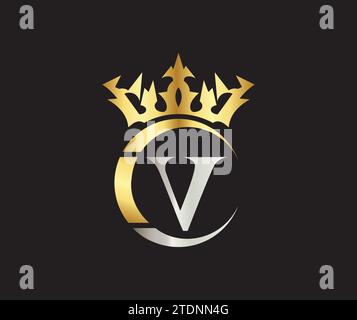V lettera Crown Luxury kingdom con logo Golden Color Company Illustrazione Vettoriale