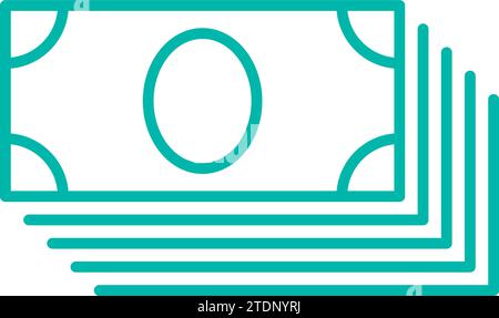 Pila di banconote americane, simbolo dell'organizzazione dei processi aziendali. Calcolo dei dividendi e degli utili. Semplice icona a colori lineare isolata su ba bianca Illustrazione Vettoriale