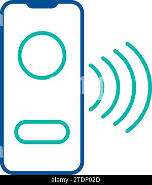 Trasferimento dei dati da smartphone, simbolo dell'organizzazione dei processi aziendali. Invio di file tramite wi-fi dal telefono cellulare. Icona a colori lineare semplice isolata Illustrazione Vettoriale