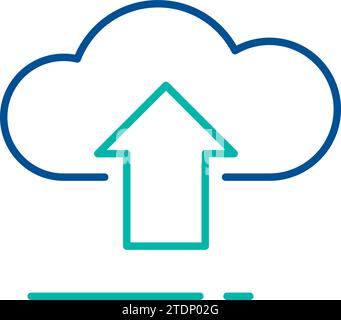 Caricamento delle informazioni nell'archiviazione cloud, simbolo dell'organizzazione dei processi aziendali. Memorizzazione dei dati su server remoti. Semplice icona a colori lineare isolata su Illustrazione Vettoriale