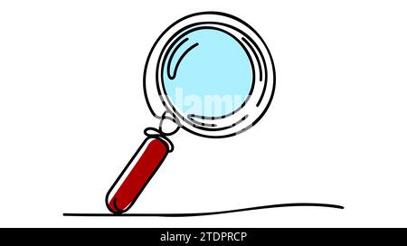 Un'illustrazione a linea continua della lente di ingrandimento. Disegno lineare continuo della lente di ingrandimento. Illustrazione vettoriale. Illustrazione Vettoriale