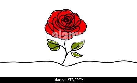 Icona del fiore di rosa. Disegno continuo a una linea. Illustrazione vettoriale. Illustrazione Vettoriale