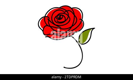 Icona del fiore di rosa. Disegno continuo a una linea. Illustrazione vettoriale. Illustrazione Vettoriale