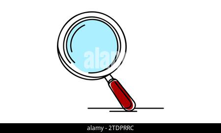 Un'illustrazione a linea continua della lente di ingrandimento. Disegno lineare continuo della lente di ingrandimento. Illustrazione vettoriale. Illustrazione Vettoriale