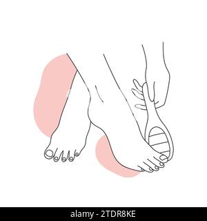 Procedura di raschiatura dei piedi. Scrubber peeling per piedi, linea benessere per la cura della pelle illustrazione vettoriale Illustrazione Vettoriale