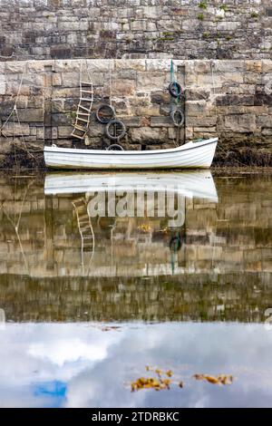 Barca nel porto di Mullaghmore, Kilkilloge, Mullaghmore, Co. Sligo, Irlanda Foto Stock