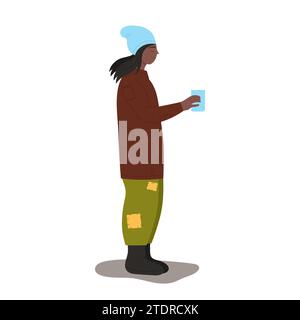 Povero senzatetto che chiede soldi. Povertà stile di vita di strada, disoccupati fumetti illustrazioni vettoriali Illustrazione Vettoriale