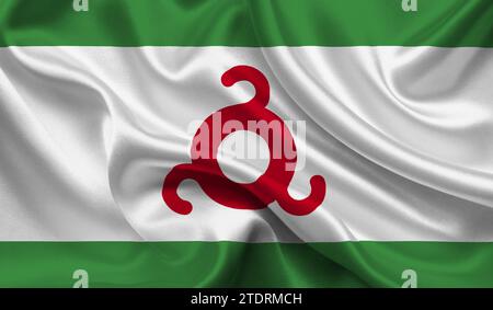 Alta e dettagliata bandiera dell'Inguscezia. Bandiera nazionale dell'Inguscezia. Illustrazione 3D. Foto Stock