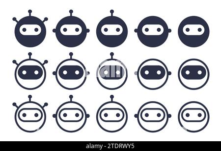 Set testa robot chatbot. Stile di linea e piatto vettoriale. Illustrazione Vettoriale