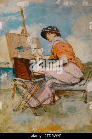 Vicente Palmaroli (1834-1896). Pittore spagnolo. Woman Painting by the Sea, CA. 1882. Olio sul pannello, 45 x 31,5 cm. Museo del Prado. Madrid. Spagna. Foto Stock