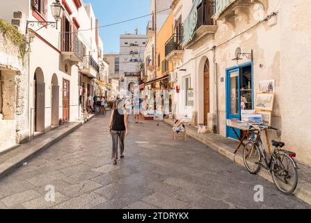 Favignana, Trapani, Italia - 22 settembre 2016: Strada urbana con tipiche case mediterranee sull'isola di Favignana in Sicilia. Foto Stock