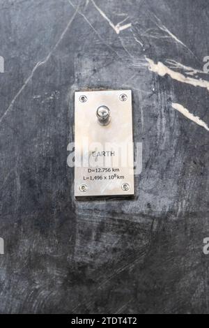 Terra, uno dei pianeti di "nove viste" (Devet pogleda), un sistema solare nascosto in scala 1:680 000 000 a Zagabria in Croazia; opera di Davor Preis Foto Stock