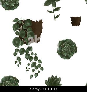 Motivo ad acquerello senza cuciture con succulenti, illustrazione botanica floreale, sfondo con cactus per carta da parati, tessuto, carta, matrimonio, inviti, Foto Stock
