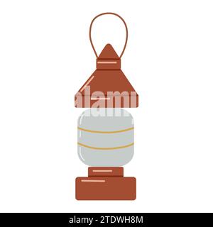 La lanterna portatile vintage è una bellissima lampada manuale. Lampada al cherosene. Arredamento interno, design festivo. Illustrazione piatta vettoriale... Illustrazione Vettoriale