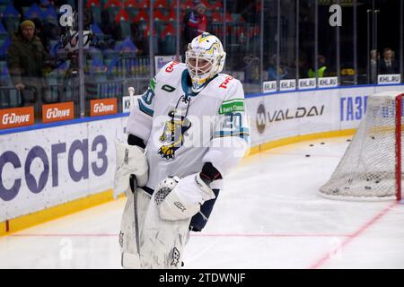 San Pietroburgo, Russia. 19 dicembre 2023. Giocatore del Sochi Hockey Club, Maxim Tretyak (20) visto in azione durante la Kontinental Hockey League, stagione regolare KHL 2023 - 2024 tra SKA San Pietroburgo e Sochi al Ice Sports Palace. Punteggio finale; SKA San Pietroburgo 7:2 Sochi. Credito: SOPA Images Limited/Alamy Live News Foto Stock