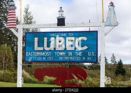 Lubec è una città del Maine, Stati Uniti. È la municipalità più orientale del contiguo Downeast Maine, Quoddy Head Lighthouse Foto Stock