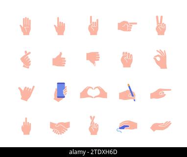Serie vettoriale di icone colorate dei gesti delle mani Illustrazione Vettoriale