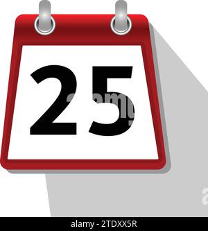 25 icona semplice del calendario su sfondo bianco Illustrazione Vettoriale