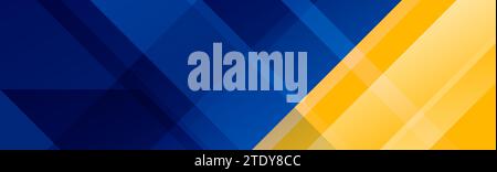 Piè di pagina con linea diagonale blu e gialla. Sfondo sportivo orizzontale astratto. Ampio modello di banner sportivo navy per presentazioni, piè di pagina, intestazione, poster. Sfondo con forma geometrica gradiente. Vettore Illustrazione Vettoriale