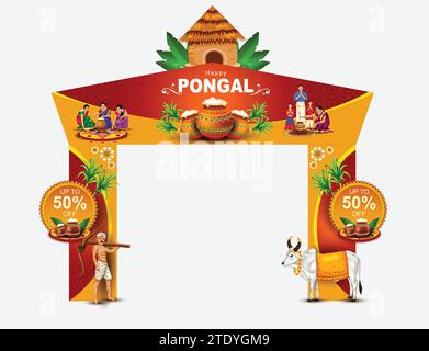 Design ad arco dell'ingresso Happy Pongal. illustrazione astratta del vettore Illustrazione Vettoriale