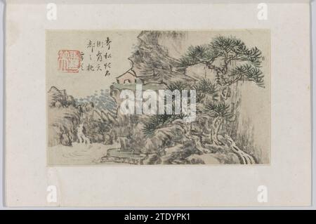 Landscape, Cheng Men, 1850 - 1900 rivista album con un paesaggio. Firmato da Cheng Men, noto come pittore di porcellana a Jingdezhen. Inchiostro Shexian. Rivista Paper album con orientamento orizzontale. Firmato da Cheng Men, noto come pittore di porcellana a Jingdezhen. Inchiostro Shexian. carta Foto Stock