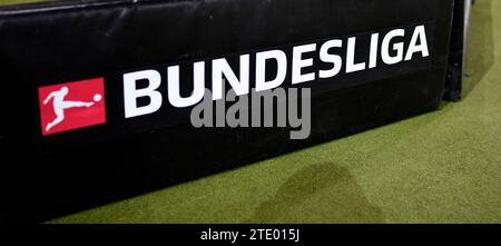 Sinsheim, Deutschland. 19 dicembre 2023. Logo Bundesliga TV-Kamera Schutz TSG 1899 Hoffenheim vs SV Darmstadt 98 D98 19.12.2023 LE NORMATIVE DFL VIETANO L'USO DI FOTOGRAFIE COME SEQUENZE DI IMMAGINI E/O QUASI-VIDEO/dpa/Alamy Live News Foto Stock